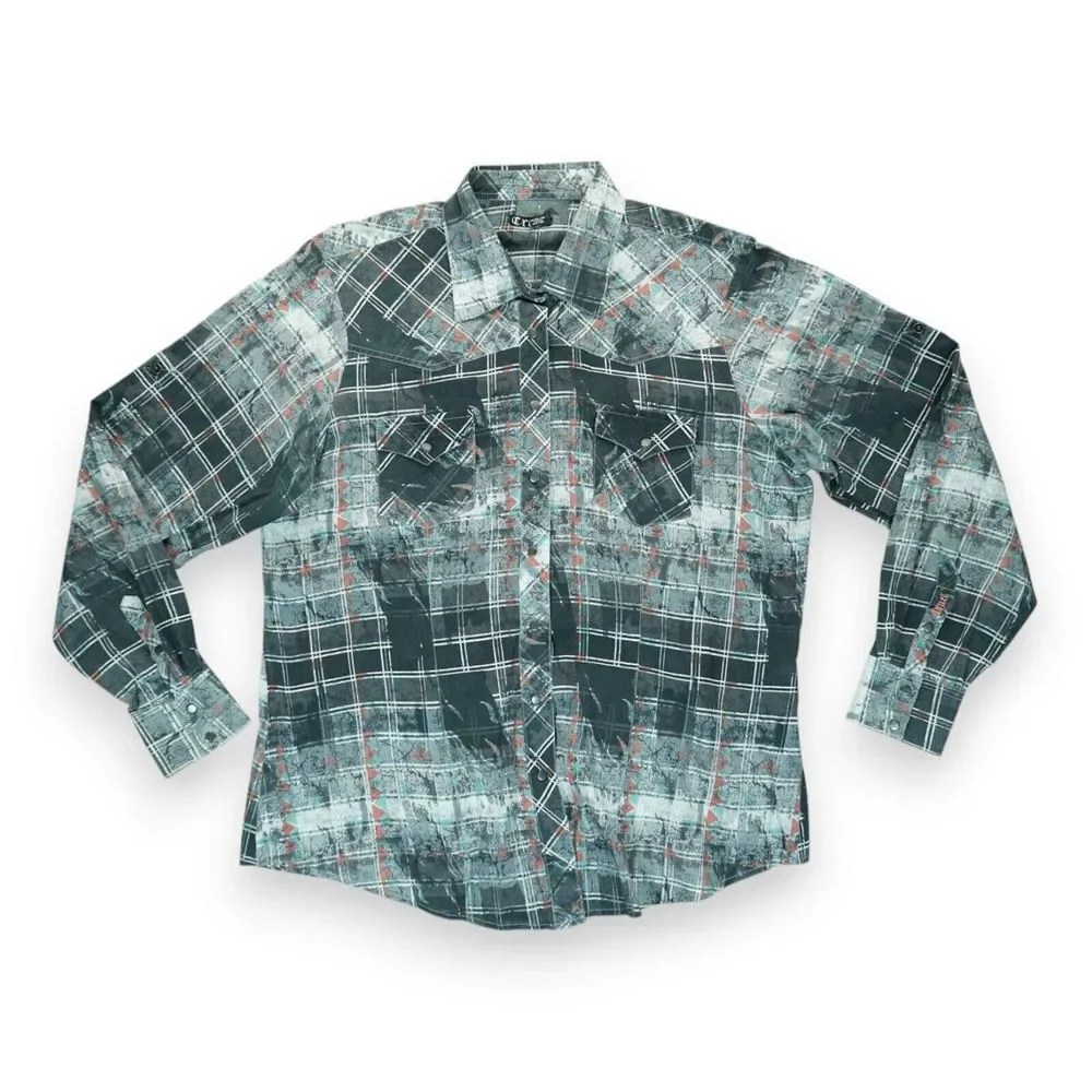 Cruel Mens Shirt‎ XL Plaid Multicolor Snap Closure Western Style Long Sleeve